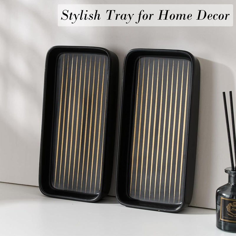 Pottify Bathroom Vanity Tray for Countertop,2PC Rectangle Striped Tray,Decorative Bathroom Organizer for Scrubber, Lotion Bottles, Perfume, Jewelry, Candle, Key Trinket Ring(Small,Black) - Image 5